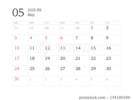 2026年5月附橫格紙的日曆 134180399