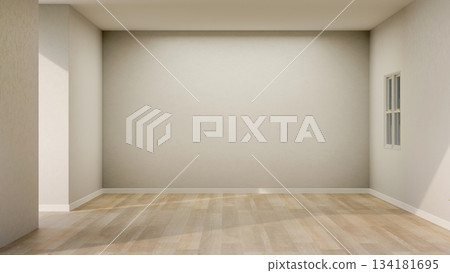 Empty mockup room with window and sunlight through door shine on white wall and wooden parquet floor Empty mockup room with window and sunlight through door shine on white wall and wooden parquet floor 134181695