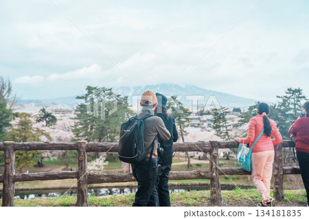 Beautiful Iwaki mount with Sakura Cherry Blossom in Spring season at Hirosaki Castle park. Hirosaki city, Aomori prefecture, Tohoku, Japan, 25 April 2025 134181835