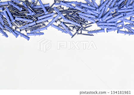 Blue metal mounting screws with plastic dowels, fasteners Blue metal mounting screws with plastic dowels, fasteners 134181981