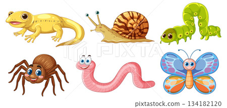 Colorful Cartoon Insects and Reptiles Collection 134182120