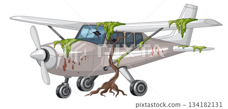 Abandoned Airplane Overgrown With Moss and Tree Roots Abandoned Airplane Overgrown With Moss and Tree Roots 134182131