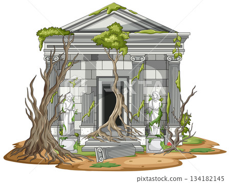 Ancient Stone Mausoleum Overgrown With Trees And Vines 134182145