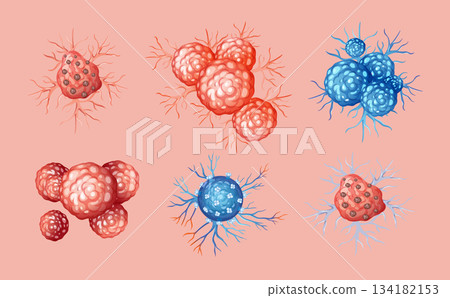 Colorful Abstract Cell Structures on Pink Background 134182153