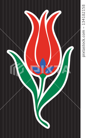 Red Tulip Vector with Green Leaves on Dark Background 134182158