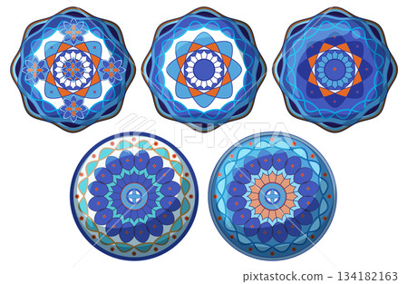 Geometric Blue Mandala Vector Set with Circular Patterns Geometric Blue Mandala Vector Set with Circular Patterns 134182163