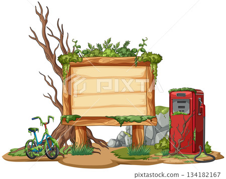 Abandoned Gas Station Sign with Overgrown Vegetation 134182167