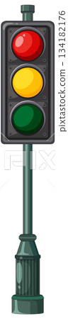 Vertical Traffic Light with Red, Yellow, and Green Signals 134182176