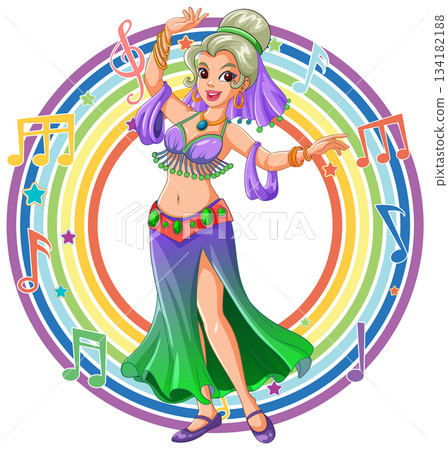 Colorful Belly Dancer Performing with Musical Notes and Rainbow Colorful Belly Dancer Performing with Musical Notes and Rainbow 134182188