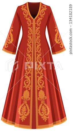 Traditional Turkish Kaftan with Ornate Gold Embroidery 134182189