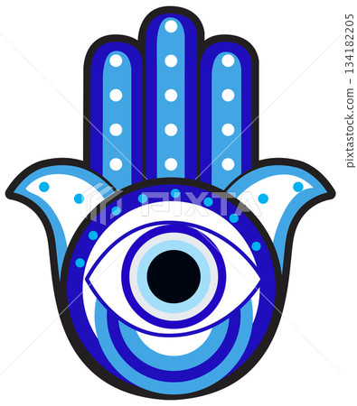Blue Hamsa Hand with Central Eye Symbol Vector 134182205