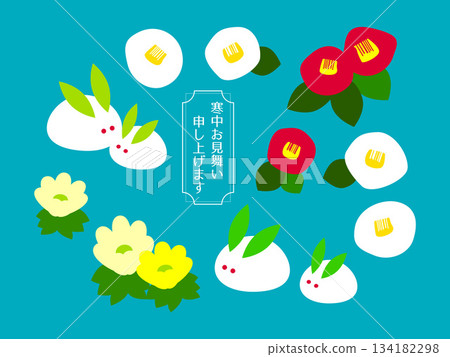 冬季賀卡插畫組（雪兔、山茶花、雪花蓮） 134182298
