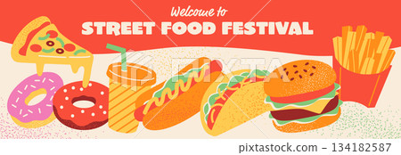 街頭美食節快餐橫幅設計 134182587