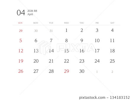 2026 Calendar April No Ruled 134183152