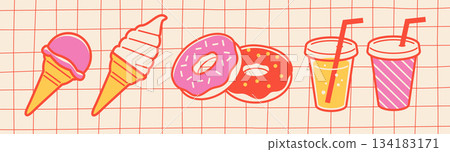 冰淇淋、甜甜圈、果汁——復古色彩的甜點 134183171