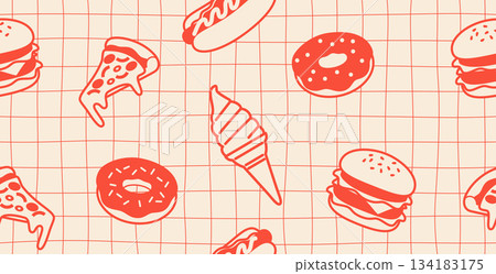 復古色調的快餐無縫圖案 134183175