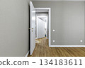 White Interior Door with Golden Handle and Wooden Floor in Modern Apartment 134183611