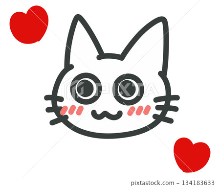 一隻害羞的貓（帶有心形標記）的插圖 134183633