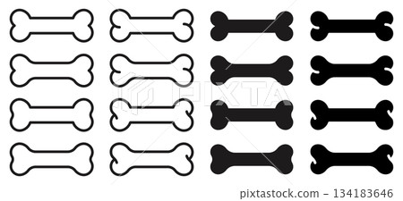 Vector illustration set of various shapes of bones, dog bones for pets Vector illustration set of various shapes of bones, dog bones for pets 134183646