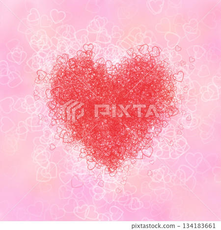 粉紅色背景上的心形圖案，由白色和紅色的心形組成 134183661