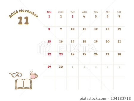2026年11月日曆書籍閱讀秋季插圖 134183718
