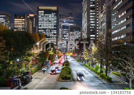 "Tokyo" Night view of central Tokyo and office district 134183758