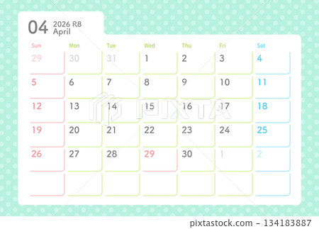 2026 Calendar April Polka Dots 2026 Calendar April Polka Dots 134183887