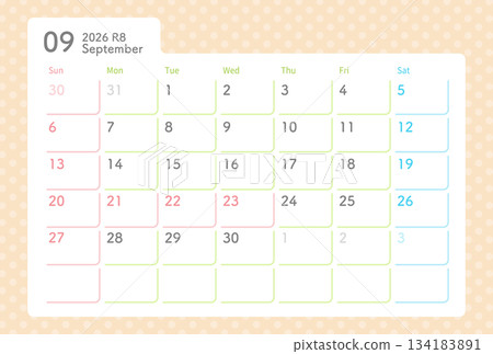 2026 Calendar September Polka Dots 134183891