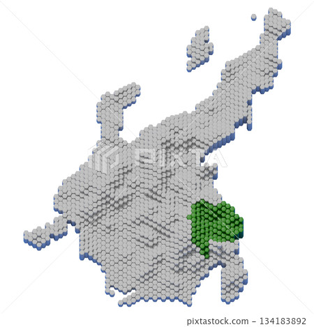 Honeycomb structured 3D map of Yamanashi Prefecture Honeycomb structured 3D map of Yamanashi Prefecture 134183892
