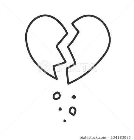 A hand-drawn illustration of a cracked heart with pieces falling apart 134183955