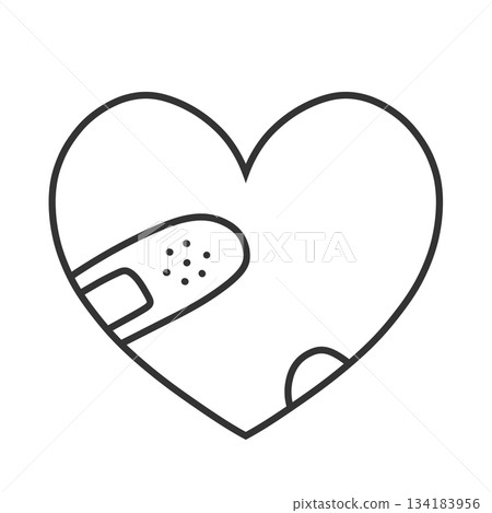 一個簡單的手繪插圖圖標，圖案是一顆纏著繃帶的心。 134183956