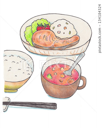 用色鉛筆繪製的日本食物插畫 134184324