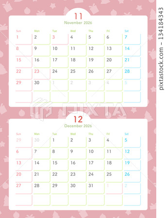 2026 calendar November December 2 months 134184343