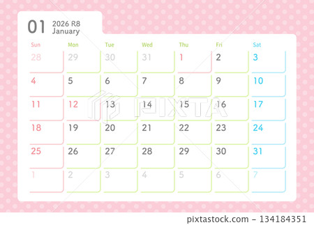 2026 Calendar January Polka Dots 134184351