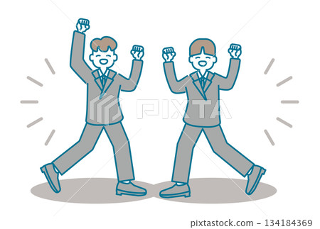 Illustration of businessmen happily pumping their fists Illustration of businessmen happily pumping their fists 134184369