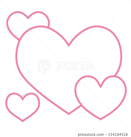 一個簡單的手繪插圖圖標，由多個相連的心形組成（粉紅色） 134184526