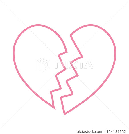 粉紅色碎裂的簡約心型手繪插圖圖標 134184532