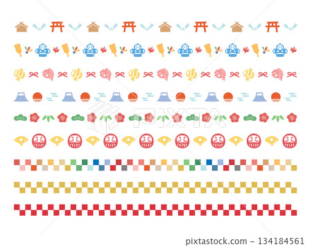 New Year's decorative border New Year's line illustration set New Year's decorative border New Year's line illustration set 134184561