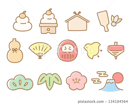 New Year's Hand-drawn Cute New Year's Card Material 134184564