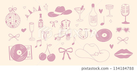 Western Party Elements in Hand-Drawn Style 134184788