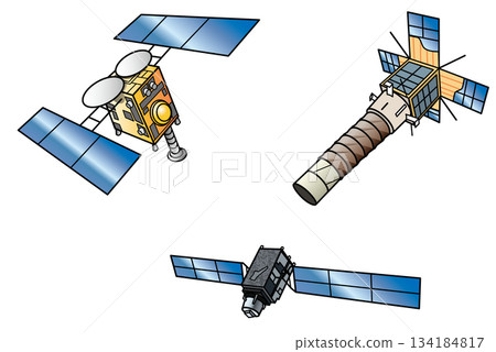 Artificial satellite illustration set Artificial satellite illustration set 134184817