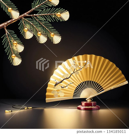 Folding Fan: A luxurious Japanese decoration for good fortune | New Year, prosperity, and good luck charm Folding Fan: A luxurious Japanese decoration for good fortune | New Year, prosperity, and good luck charm 134185011