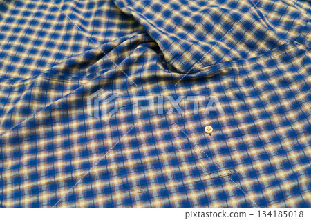 Checkered blue and yellow down clothes shirt with button 134185018