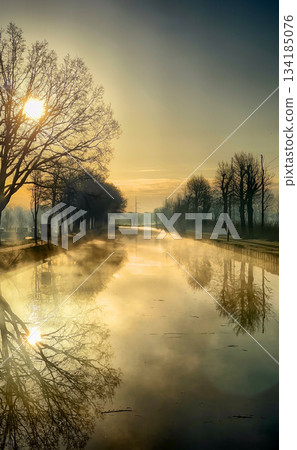 Enjoy a Serene Morning by the Misty River Where Natures Beauty and Tranquility Reigns Supreme 134185076