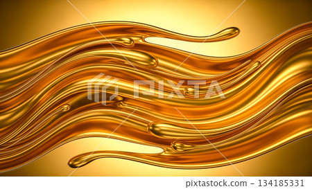 Liquid gold wave flow background with smooth glossy texture illustrating luxury metal or oil concept 3D render abstract art Liquid gold wave flow background with smooth glossy texture illustrating luxury metal or oil concept 3D render abstract art 134185331