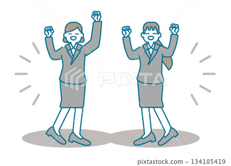 Illustration of a female businessman happily pumping her fist Illustration of a female businessman happily pumping her fist 134185419