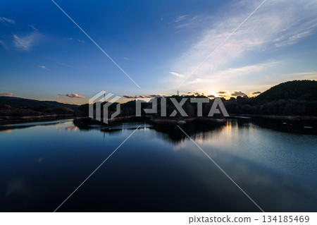 From sunset to blue hour at Nara Nunome Dam in early winter Sunset 4 From sunset to blue hour at Nara Nunome Dam in early winter Sunset 4 134185469