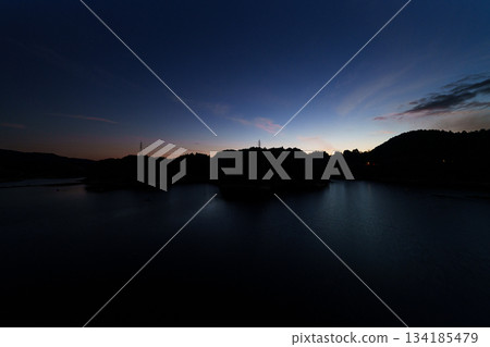 Early winter at Nara Nunome Dam, from sunset to blue hour. Blue hour ③ Early winter at Nara Nunome Dam, from sunset to blue hour. Blue hour ③ 134185479