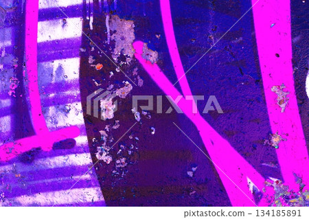 Grunge Iridescent Abstract Art with Neon Pink, Purple Streaks for 80s, 90s Vibe 134185891
