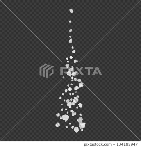 Falling white crystals of table and sea salt, isolated on a dark transparent background. Falling white crystals of table and sea salt, isolated on a dark transparent background. 134185947